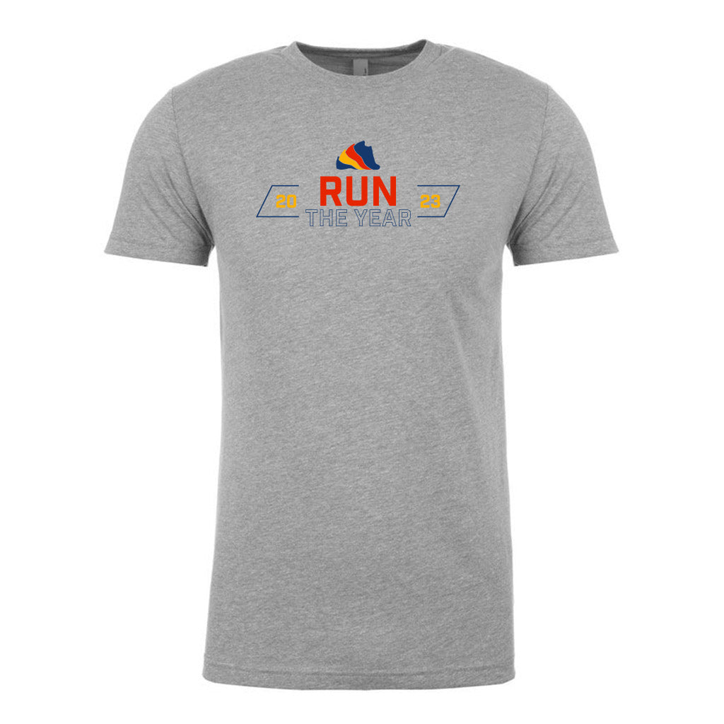 This casual tee celebrate the goal you have all year long. The Run The Year® 2023 lifestyle shirt is comfortable, lightweight, and reminds you for your 2023 fitness goals. Run, Walk, Bike, Move to get 2023 miles in 2023
