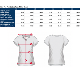 Run The Year 2023 tech shirt size chart