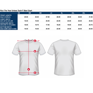 Run The Year 2023 tech shirt size chart